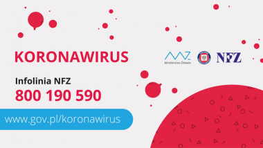baner z napisek koronawirus oraz numer infolinii NFZ 800190590